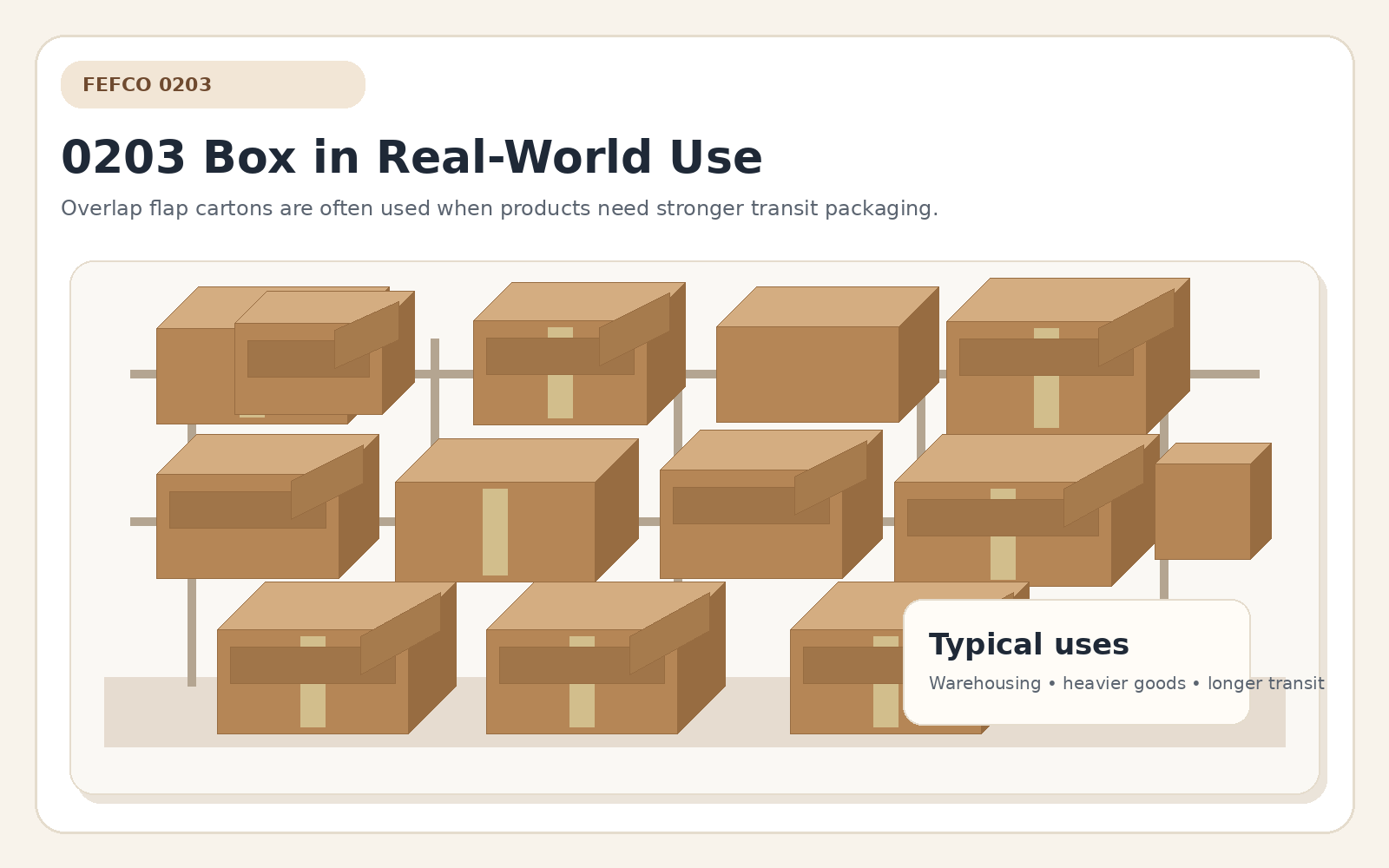 Warehouse and shipping use of FEFCO 0203 boxes