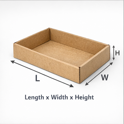 Measurement diagram showing length width and height of a 0300 tray box